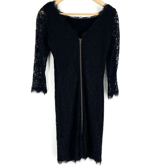 Diane Von Furstenberg Dress Size 4 Women Zarita Black Lace Cocktail Party Sheath - Picture 4 of 10